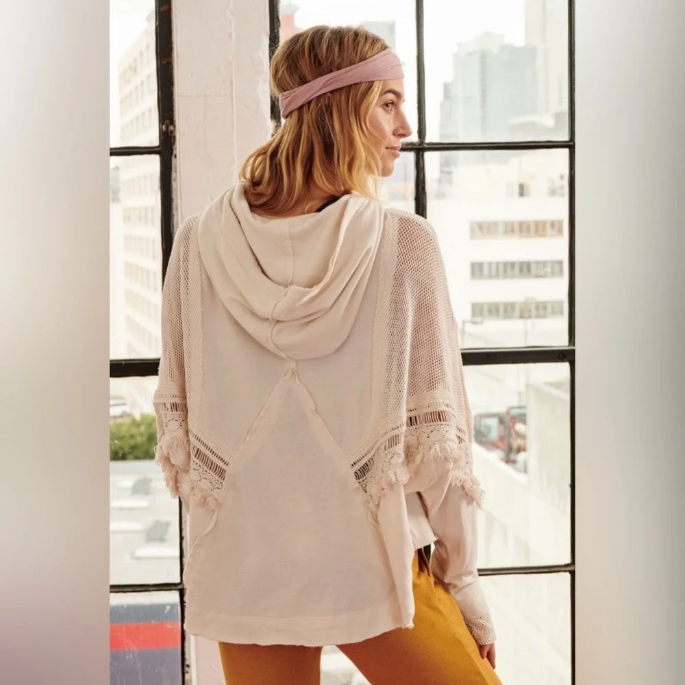 Free People Cream Lace-Trim Pullover